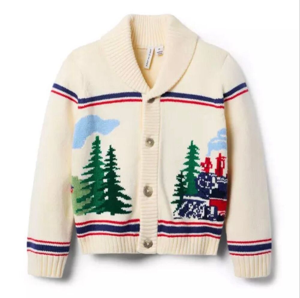 Janie & Jack Cozy Train Cardigan Intarsia Shawl Collar Grandpacore Sweater 12 - Picture 2 of 7